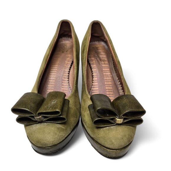 Anthropologie Miss Albright Suede Pumps Women's Bow Top Retro 50s Style 7M - Picture 4 of 8